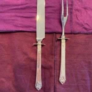Royal Crest Castle Rose Sterling Silver Handle Knife and Fork Carving Set